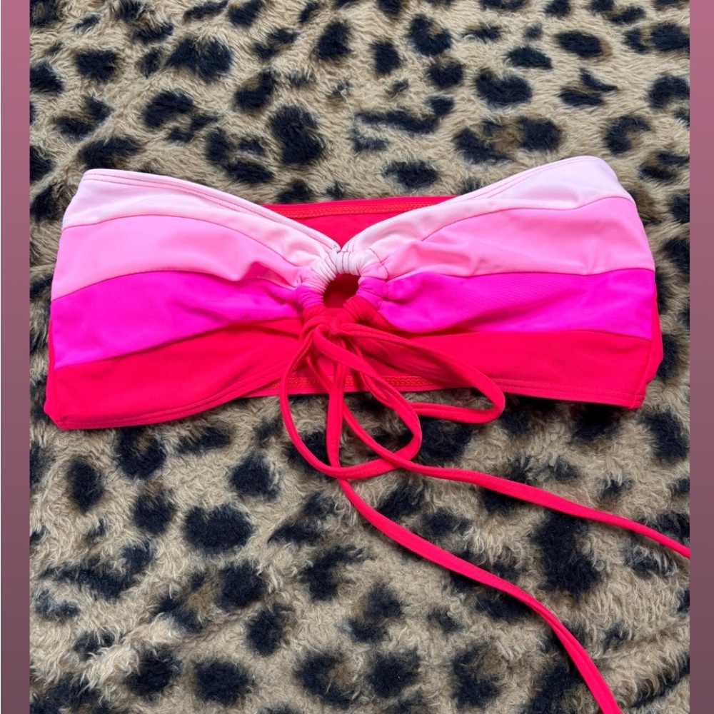 Pink and Red Strapless Bikini Top